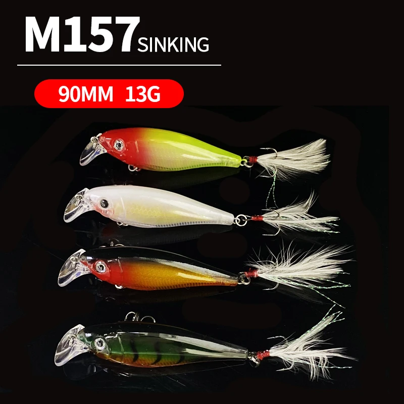 

90mm 12g Sinking Minnow Fishing Lures for Bass Perch Artificial Bait Crankbait Feather Hook Swimbait Fishing Wobblers Equipment