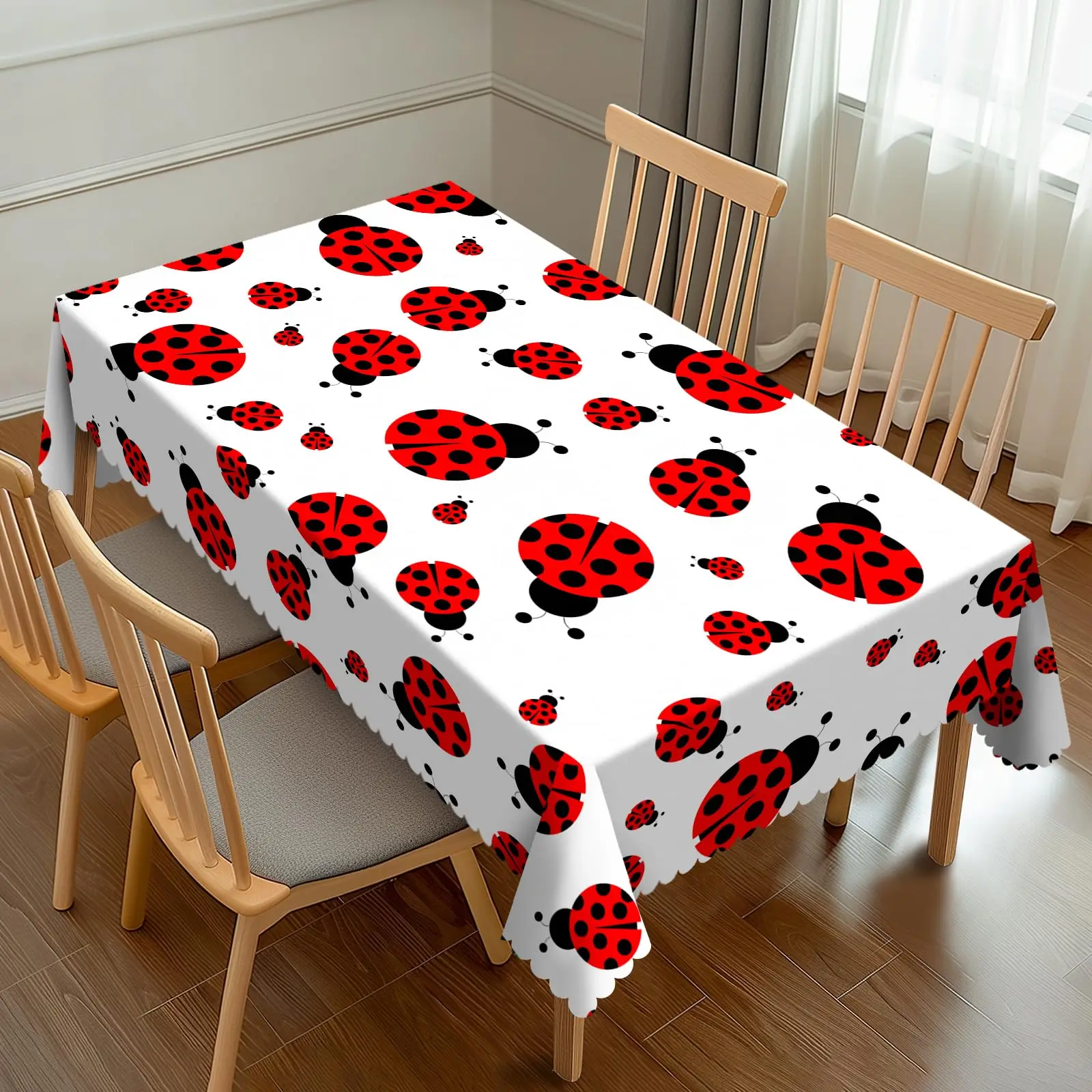 Rote Marienkäfer-Tischdecke, niedliche kleine Punkte, lustiges Tiermotiv, rechteckig, waschbare Tischdecke, rechteckige Tischdecke für Partys