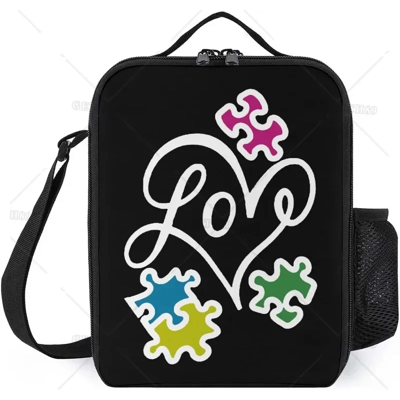 Autism Awareness Puzzle Insulation Lunch Tote Bag for Women Men Reusable Portable Cooler Bag for Work Travel Picnic School