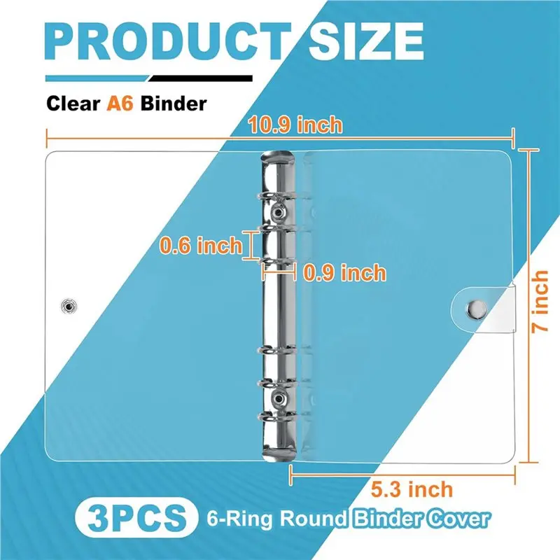 QWE-9 Pack A6 Transparent Soft PVC 6 Ring Binder Cover Clear Binder Notebook Cover A6 Binder For Refillable Notebook