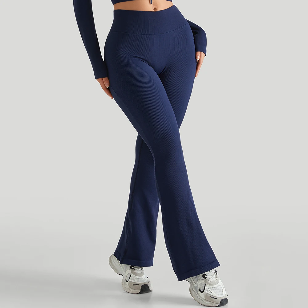 Women's Slim Flared Pants Ribbed Solid Color High Waisted Long Pants All-match Sports Yoga Pants Leggings Femme Long Pants
