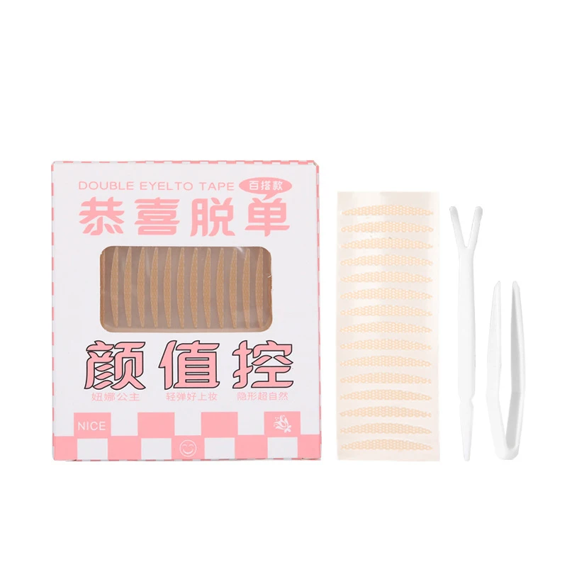 90Pcs/Box Eyelid Tape Sticker Invisible Double Fold Eyelid Lace Paste Beige Stripe Self-adhesive Natural Eye Tape Makeup Tool