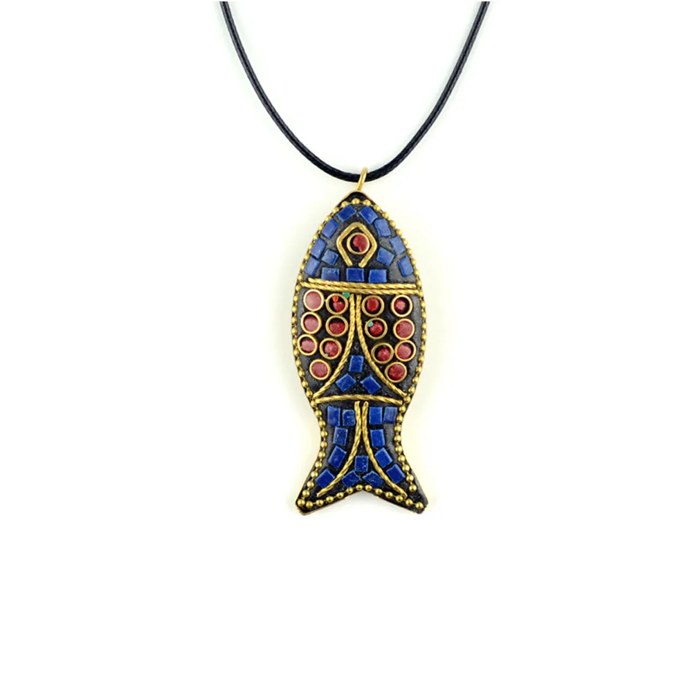 Venta al por mayor, colgante De pez hecho a mano en Nepal, Collar creativo, Collar De estilo, Collar De suéter, Collar De Mujer