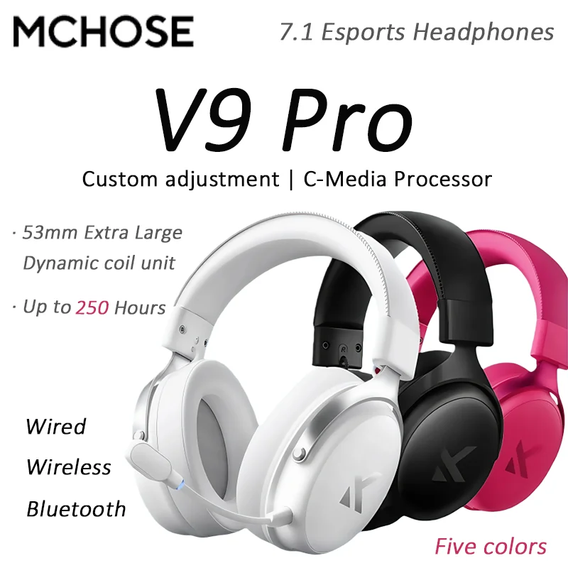 

MCHOSE V9 Pro 7.1 Наушники для киберспорта с креплением на голову, четырехрежимный игровой процессор Bluetooth C-медиа, компьютер с микрофоном, 2000 мАч