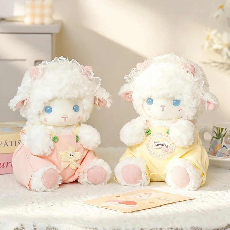 Stuffed Animal Sheep Pink Inner Ears and Hooves Detailed Design Visual Texture Crafted Character Display Decor Novelty