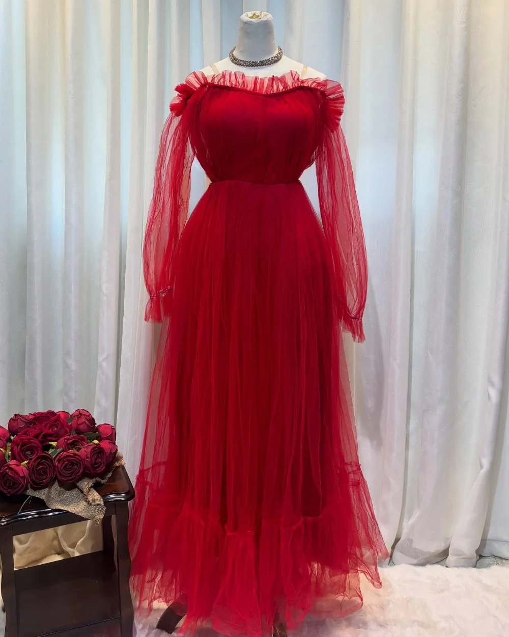 

Customized Simple Casual Tulle Pleat Ruched A-line Off-the-shoulder Long Dresses Bespoke Occasion Dresses Exquisite Elegant Sexy