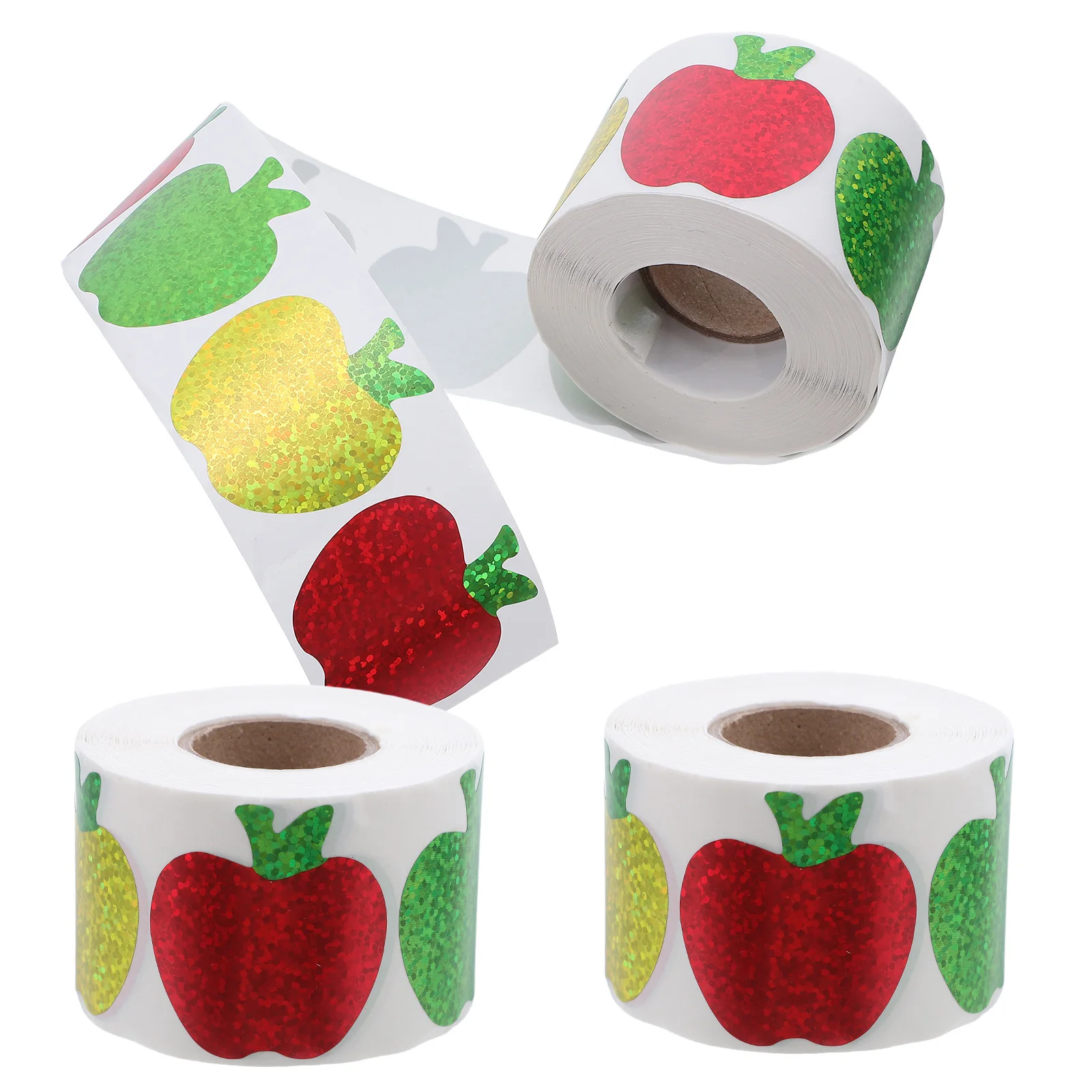 

3 Rolls Apple Sealing Stickers Christmas Cartoon Laser Roll Self-Adhesive Fruit Labels Envelope Seals Food Packaging Party