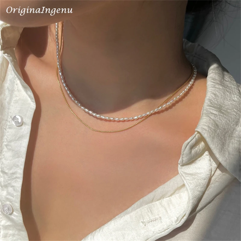 14K Gold Filled Natural Baroque Pearls Necklace Vintage Choker Handmade Pendants Boho Jewelry Gold Tarnish Resist Necklace