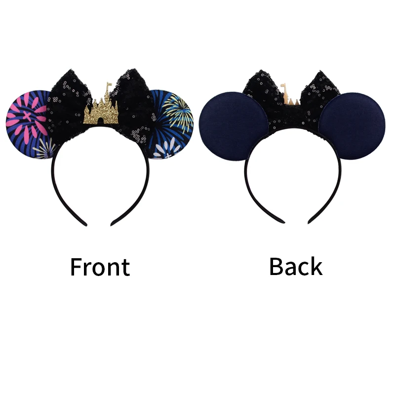 2023 Shiny Castle Mouse Ears Headband Sequins Crown 5IN Bow Hairband For Girls Princess Featival Party DIY Hair Accessories