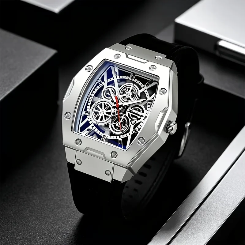 Luxury Gift Set for Men: Stainless Steel Quartz Watch with Calendar, Silver Arrow Necklace, Bracelet and Ring view 3