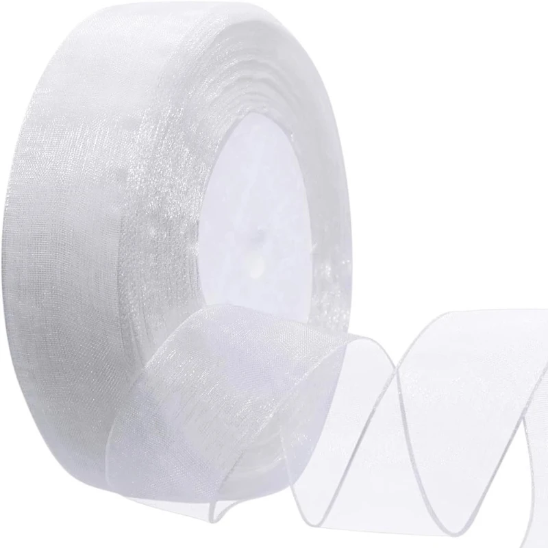 12/15/20/25/40/50mm 화이트 Organza 쉬폰 리본 활 DIY 의류 액세서리 용품 웨딩 파티 장식 선물 포장