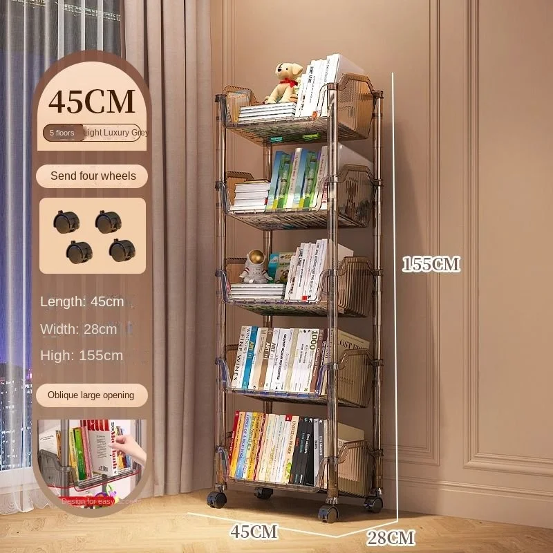 Wall-mounted bookshelf with floor-standing storage, movable classroom desk-under child's bookcase integrated simple storage smal