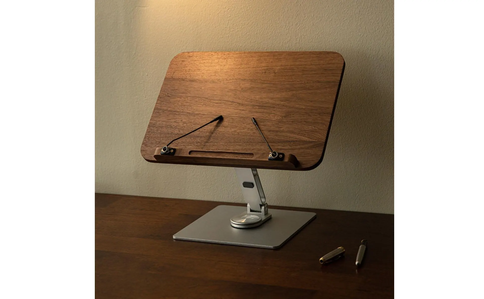 Adjustable Wooden Book Stand Ergonomic Design Walnut Literary Easel Rotating Desktop Book Holder Stable Metal Base