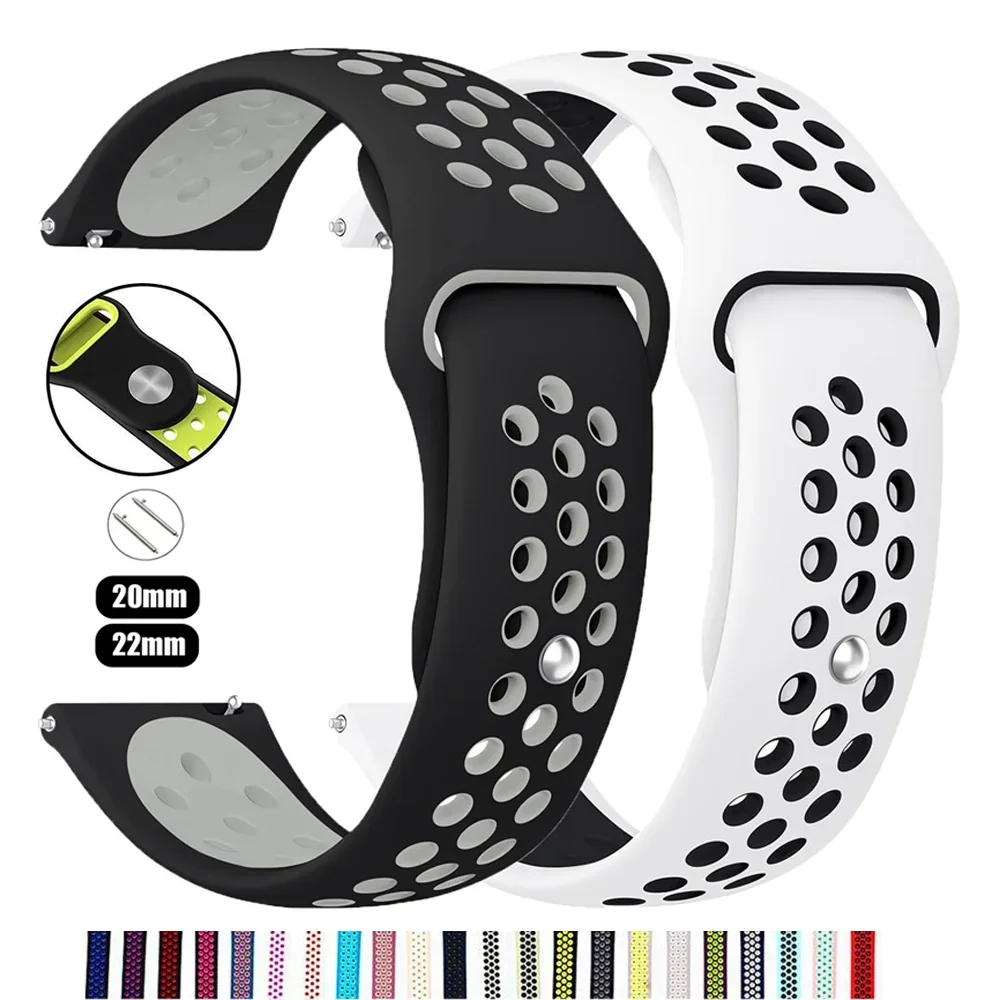 

Силиконовый ремешок для Samsung Galaxy Watch 7-FE-6-5-pro-4-Classic/active, 2 спортивных отверстия, браслет Huawei GT 4-3, 22 мм, 20 мм, ремешок для часов