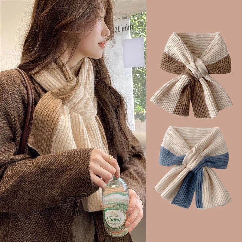 1PC Fashion Creative Versatile Double-color Scarf For Women Winter Soft Cross Scarves Outdoor Warm Neck Protection Muffler