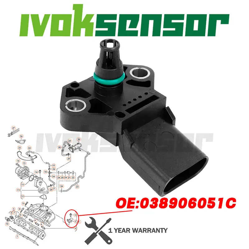 0281002401 038906051C Bar MAP Sensörü Emme Hava Takviye Basıncı Basınç Sensörü VW Beetle Golf Jetta Passat Touareg Tiguan CC 1.9