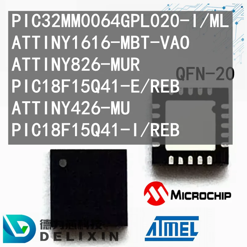 PIC32MM0064GPL020-I/ML ATTINY1616-MBT-VAO ATTINY826-MUR PIC18F15Q41-E/REB ATTINY426-MU PIC18F15Q41-I/REB Microcontroller chips