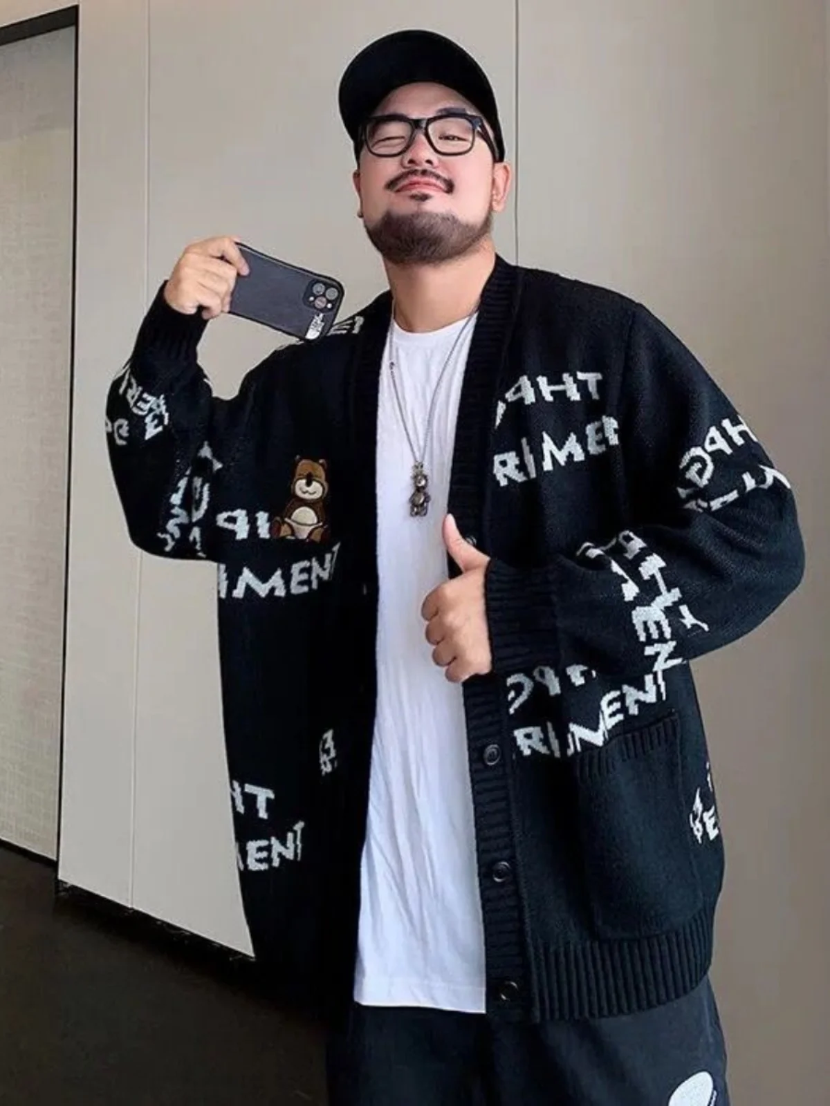 

plus Size Men's Knitwear V-Ne Sweater Cardigan Loose Fit Winter Casual Faion Big Size Coat Open Cardigan with Embroidery