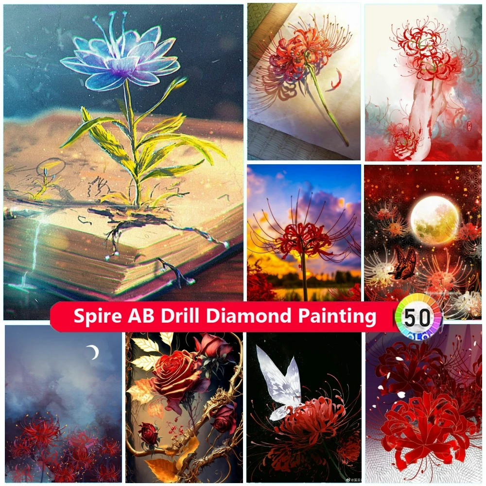 Pretty Smeraldo AB Drills Diamond Painting Embroidery New Red Spider Lily Kaneki Ken's Flower Art Cross Stitch Mosaic Home Decor