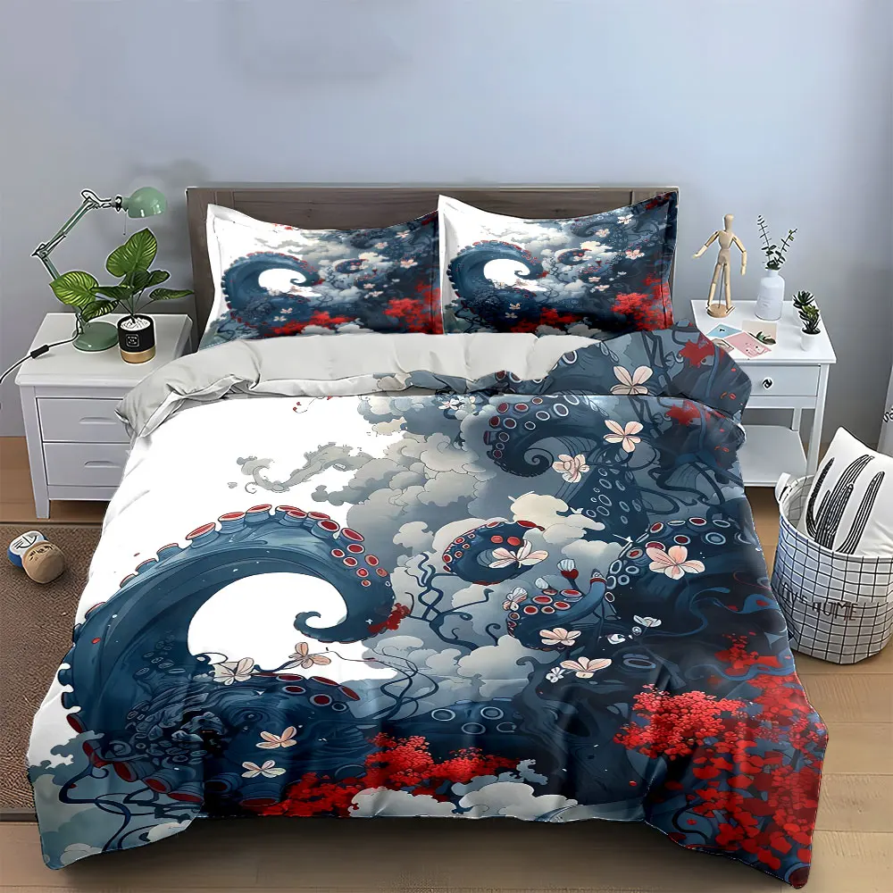 Octopus Garden Art Decor Set Bettwäsche-Set mit 1 Bettbezug, 2 Kissenbezügen, Einzelbett, Doppelbett, King-Size-Bett, Queen-Size-Bett, Geschenk