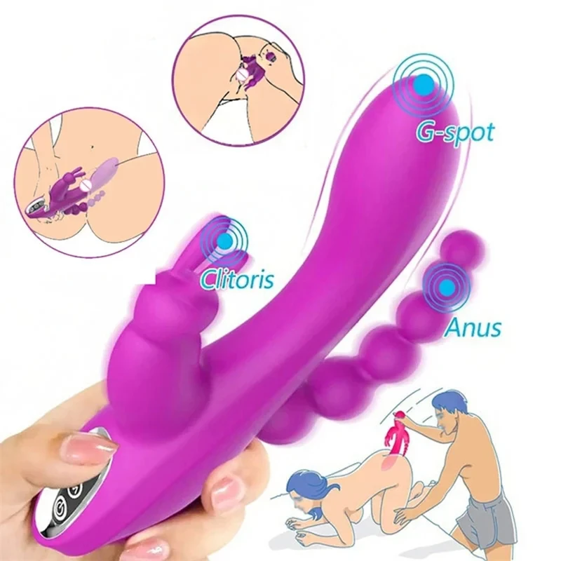 Rabbit Vibrator Clitoris Stimulator 3 in 1 G-Spot Dildo Penis Anal Double Penetration Female Masturbator Sex Toys for Woman 18+