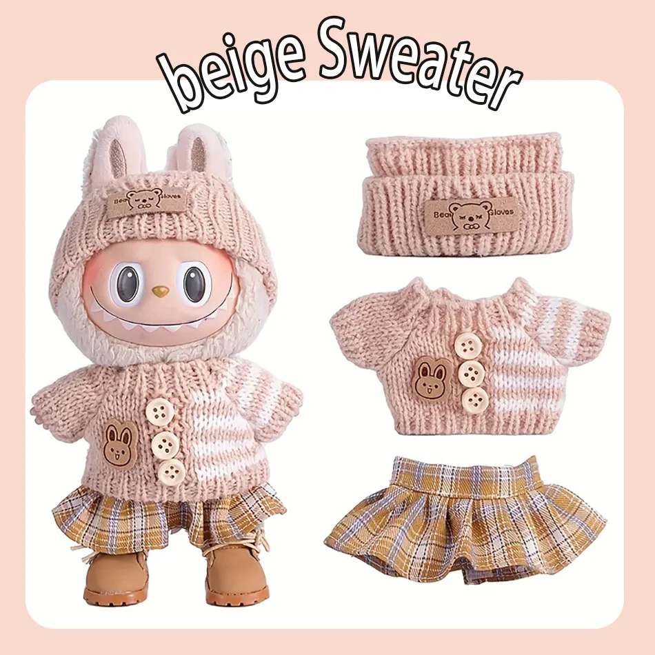 

Doll clothes for Labubu Outfit V1 V2 V3 17cm Dolls Sitting Accessories Glasses Clothing Designer Kids Gift Sweater Hat Bag Set