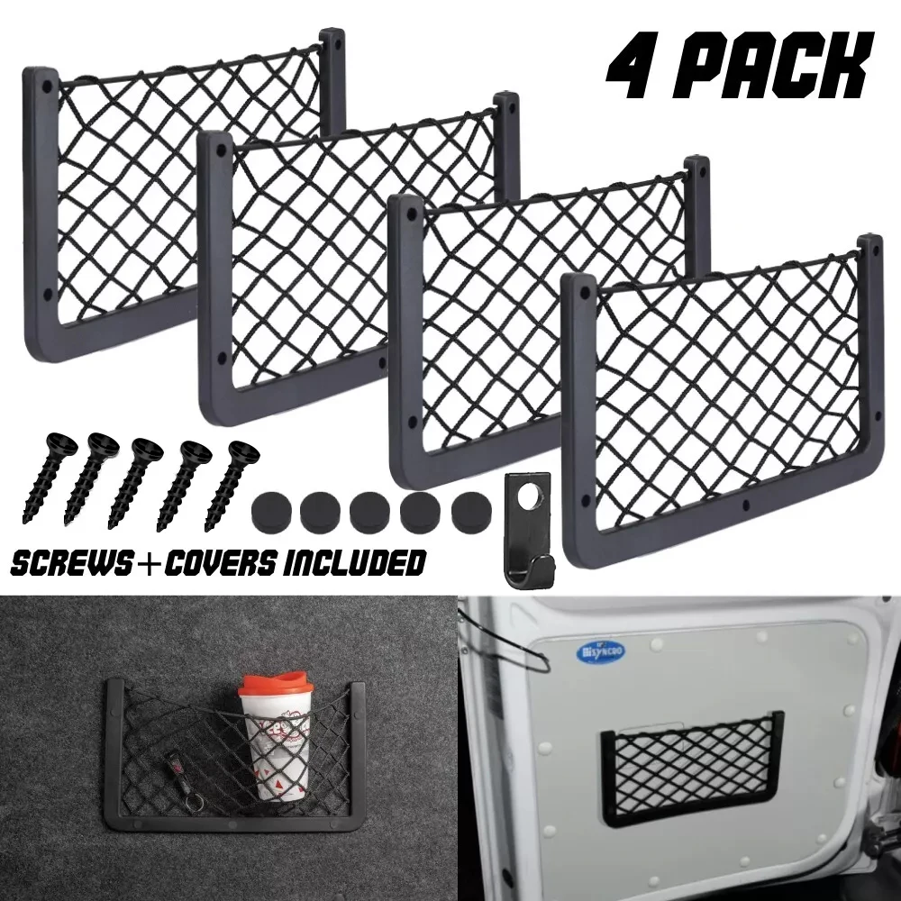 4pcs Motorhome Organiser Netting Storage Net Bag Large Van Storage Nets Pockets Pack For Camper Caravan Car Interior Accessories