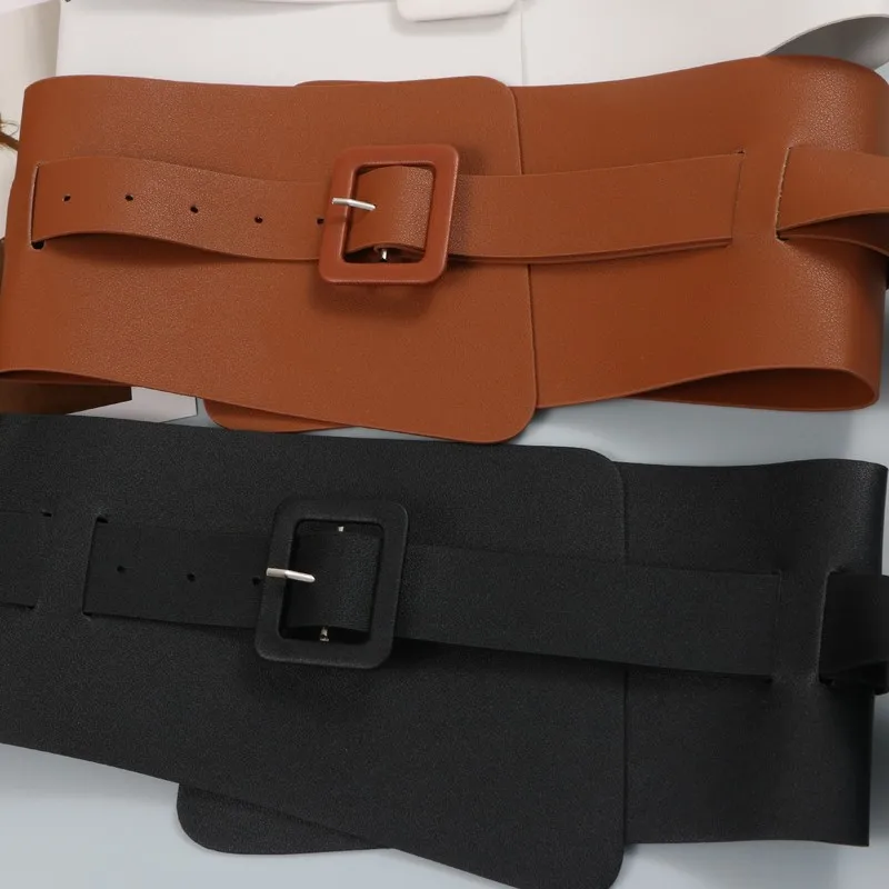 ผู้หญิงวินเทจหนัง PU รัดตัวหญิงคัมเมอร์บันด์โค้ตเข็มขัดชุดตกแต่งเข็มขัดกว้าง J1541