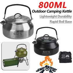 0.8L Outdoor Camping Kettle with Handle Water Kettle Tableware Anti-Slip Lightweight Coffee Pot for Outdoor Travel Camping