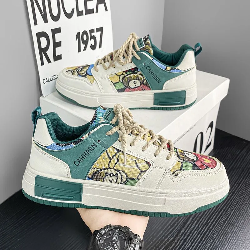 

Men's Spring Fashion Vulcanized Shoes Lace-Up Thick Sole Comfort Sneakers Luxury Designer Tennis Graffiti Casual Shoes Loafers