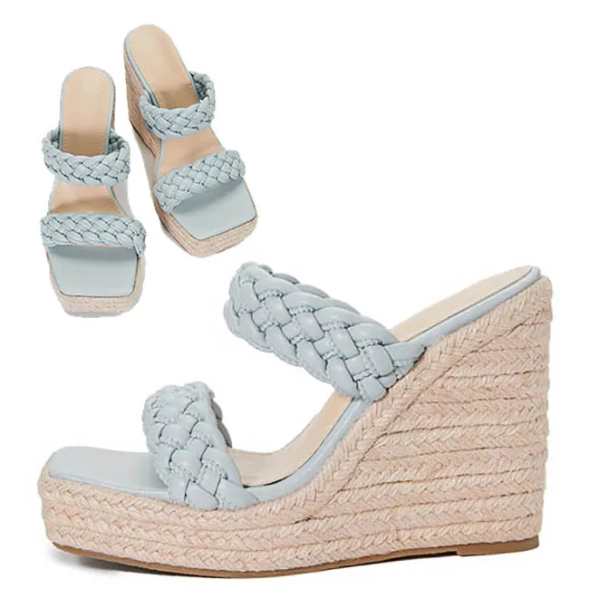 LIHUAMAO, sandalias de esparto con punta abierta, zapatos de tacón bohemios para mujer, zapatos informales cómodos, zapatillas para caminar al aire libre