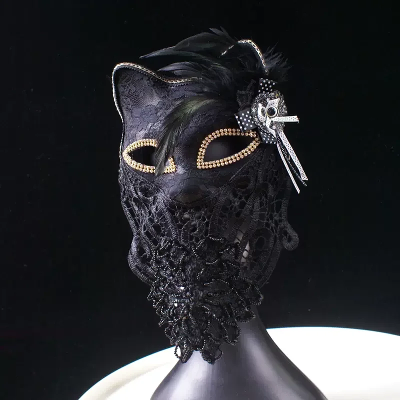 Venice Carnival Cat Mask para Mulheres, Black Masquerade, Graduation Party Acessórios, Elegante Halloween Cosplay Máscaras