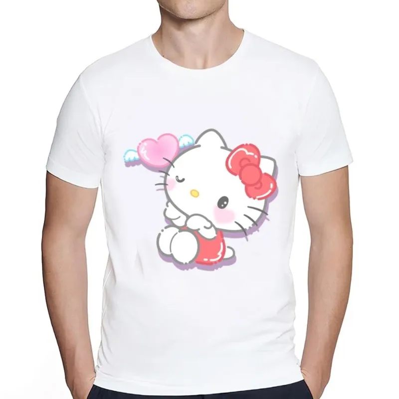 

MINISO Sanrio K-Kitty Cartoon H-Hello Cute T Shirt Women Couple Combination Clothes Short Sleeve Collar Fashion Man Cotton