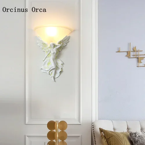 European style retro Gold Angel wall lamp living room  wall bedroom bedside creative Butterfly Fairy wall lamp