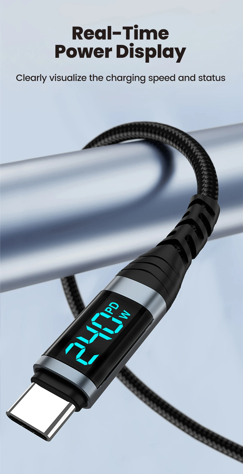 NNBILI 240W Digital-Display-Kabel Typ C auf Typ C Schnellladekabel USB-C-Datenkabel für iPhone 18 Pro Huawei iPad Laptop – Detail 5