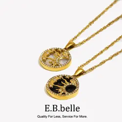 E.B.belle Day and Night Moon Sun Star Perfect Match Black White Shell Coin Pendant Necklaces For Woman Stainless Steel Necklace