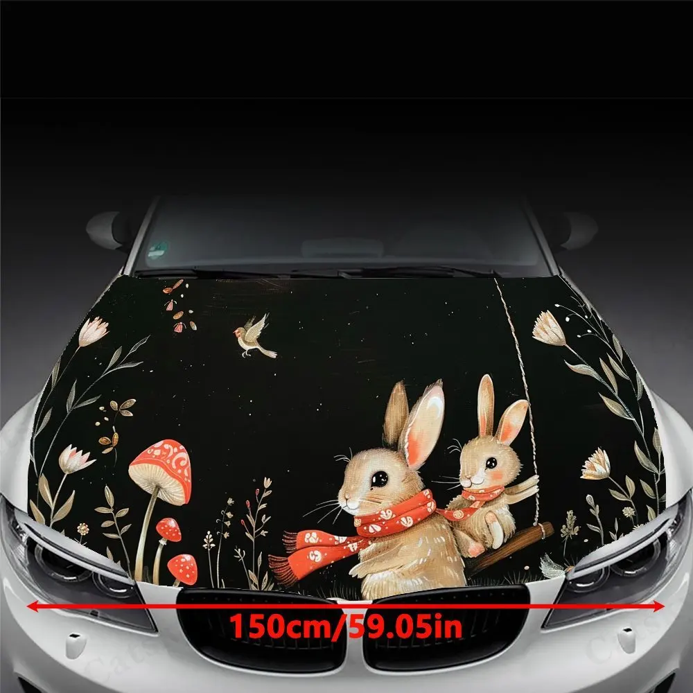 Red Scarf Rabbit Print car hood stickers, waterproof self-adhesive, scratch resistant, easy to stick, durable car PVC stickers,