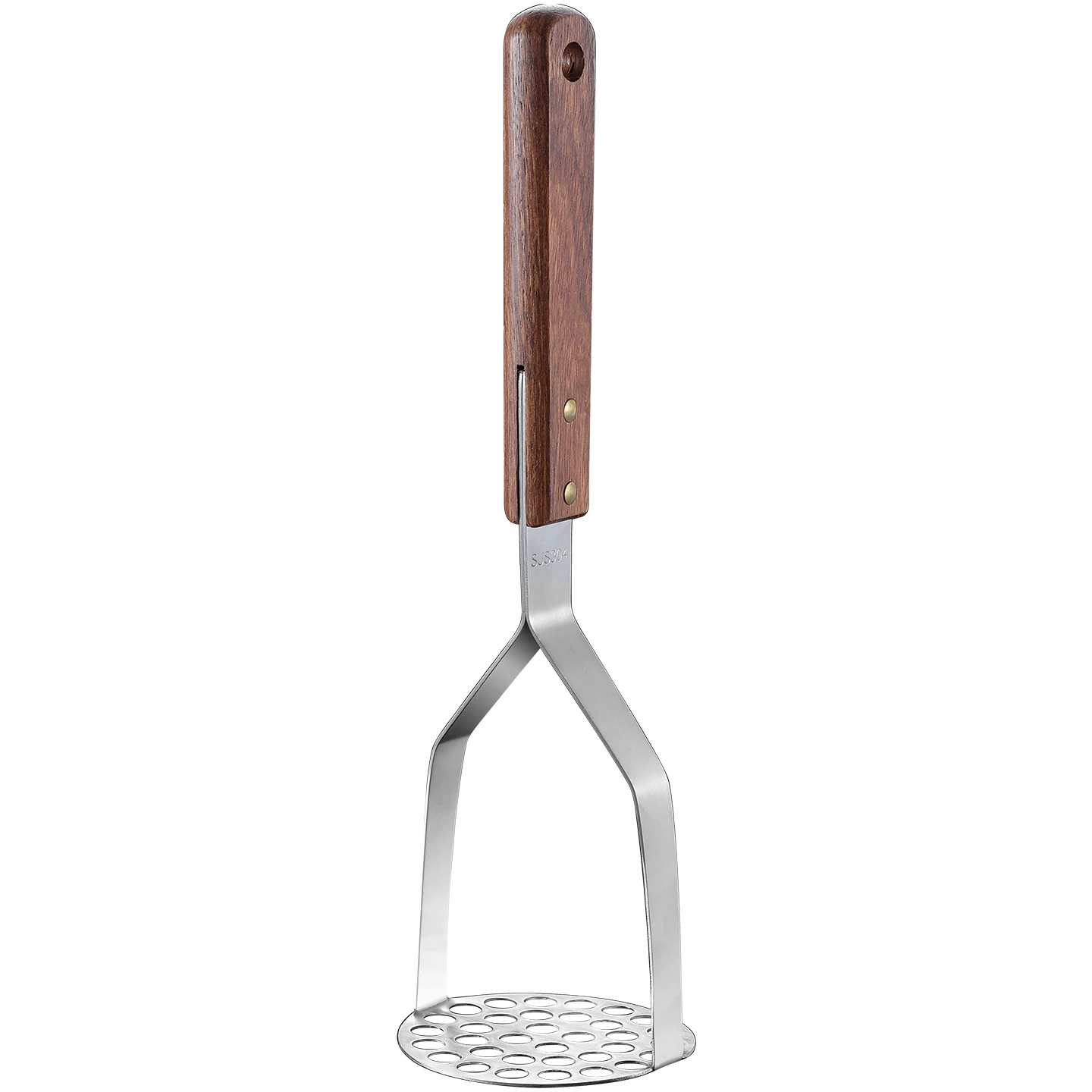 

LFGB Certification 304 Stainless Steel Kitchen Potato Masher with 34 Uniform Holes Rosewood Handle Wire Polished Hummus Maker