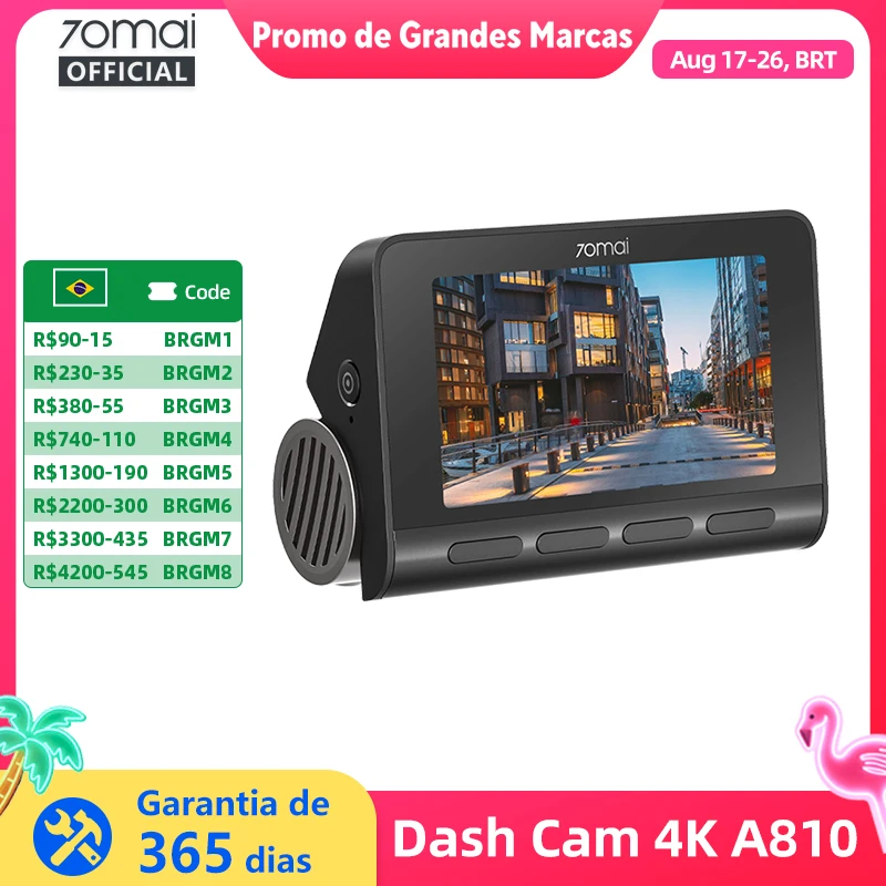 Câmera Veicular 70mai 4K A810 HDR com GPS Integrado, ADAS, Monitoramento de Estacionamento 24H, Compatível com 4G, DVR Automotivo 70mai A810