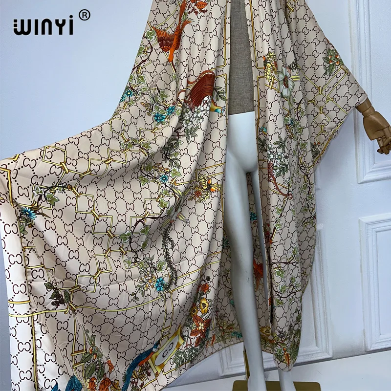 Winyi Zomer Mode Strand Brief Print Cover Up Boho Vest Elegante Sexy Vakantie Kimono Strandkleding Vrouwen 2024 Kaftan Jurk