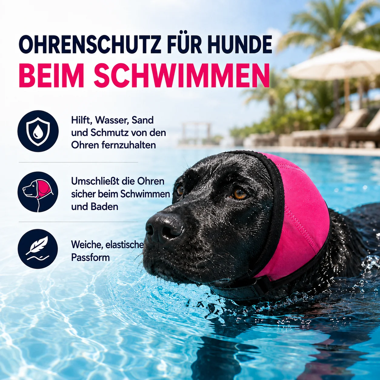 Hunde-Ohrenschützer zur Lärmreduzierung, Beruhigende Haube für Pflege, Schwimmen und Baden, Weicher Ohrenschutz für Hunde und Welpen – Detail 1
