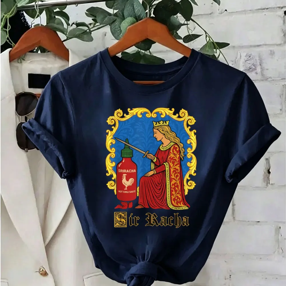 Sir Racha Pun Design for Foodies Spicy Sauce Lovers Meme Unisex T-Shirt Women Summer Clothes Daily Breathable Tops