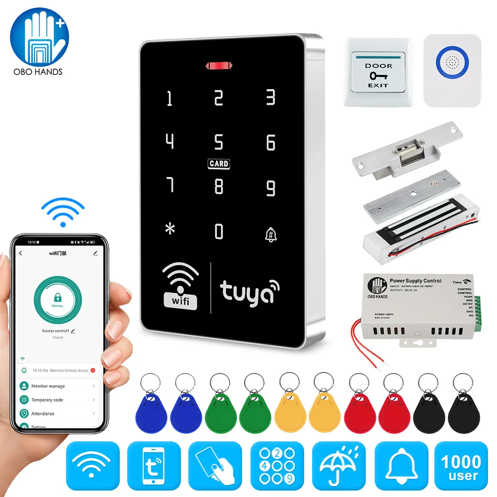 Wifi Tuya Smart APP Access Control Kit Set RFID Keypad Controller IP68 Waterproof Door Entry System Electric Magntic Strike Lock