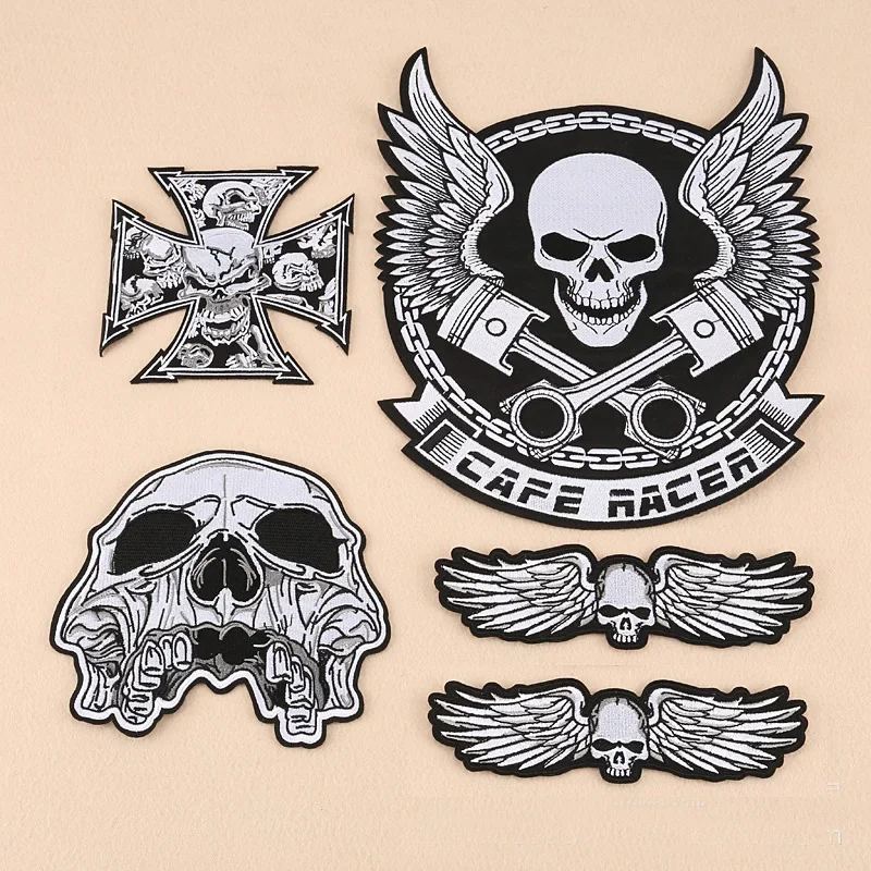 Parches bordados de calavera de alta calidad para ropa, ropa de planchado, Jeans, motocicleta, motero, apliques Punk, insignia, pegatina a rayas, bricolaje
