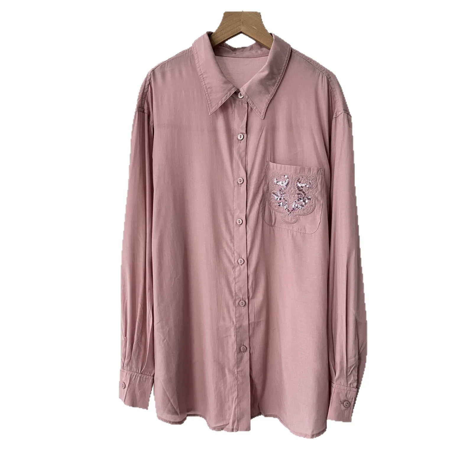 

Simple Casual Versatile Bead Lapel Loose Long Sleeve Shirt Women 51c-1109