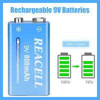 Long Lasting USB Battery 9V 800mAh Li-ion Rechargeable Battery for Smoke Alarm,Multimeter,Microphone,Walkie-Talkie & Toy, 2 Pack