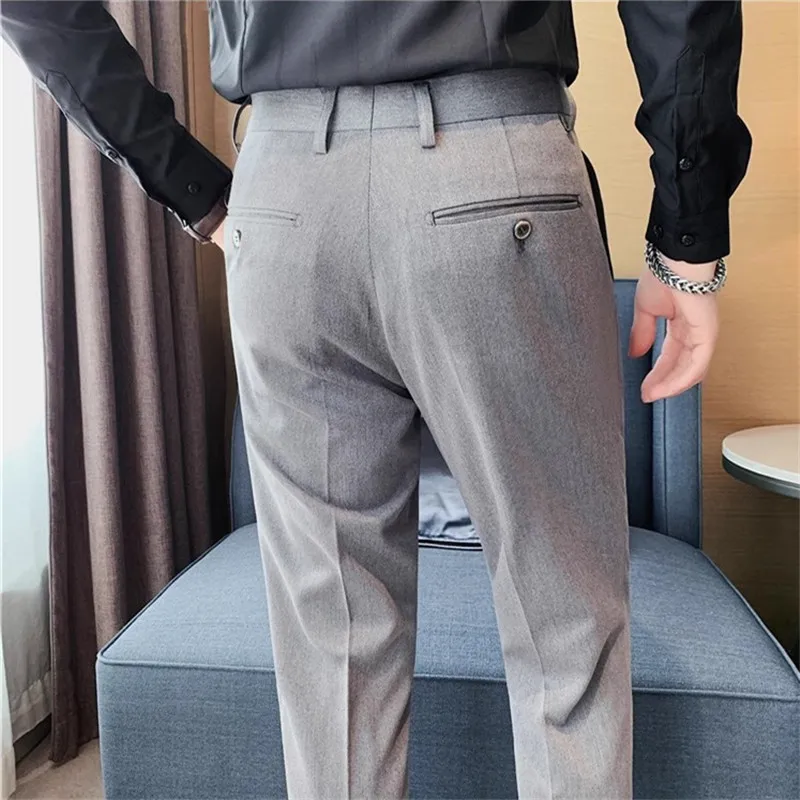 Spring Autumn Smart Casual Suit Pants Men Solid Color Slim Fit Office Fomal Wedding Party Dress Pants Mens White Suit Trousers