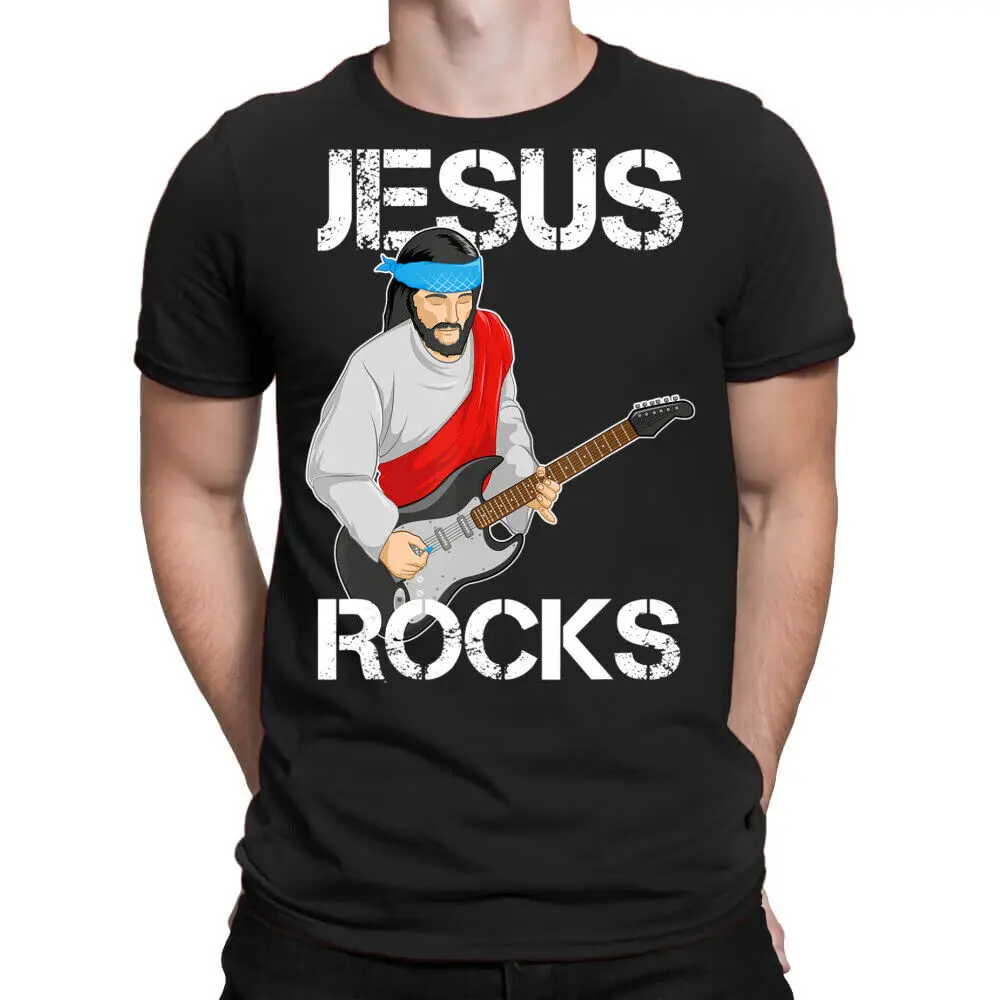 Nwt Jesus Rcks On Electric Funny Christian Guitar S 5Xl Art T Shirt