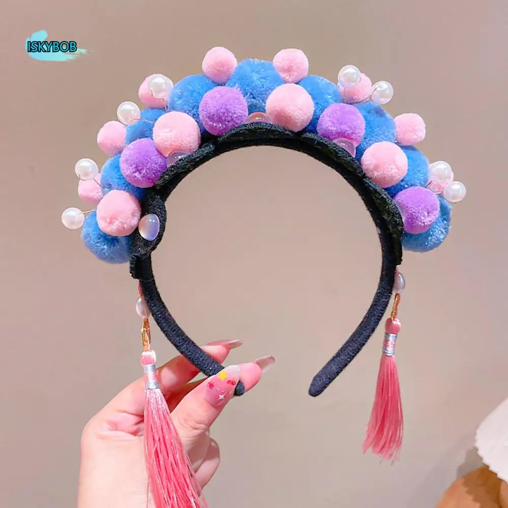 

Tassel Beijing Opera Headband Tang Suit Hair Hoop Pearl Chinese New Year Headwear Plush Girl Hair Accessories Hanfu Headwear
