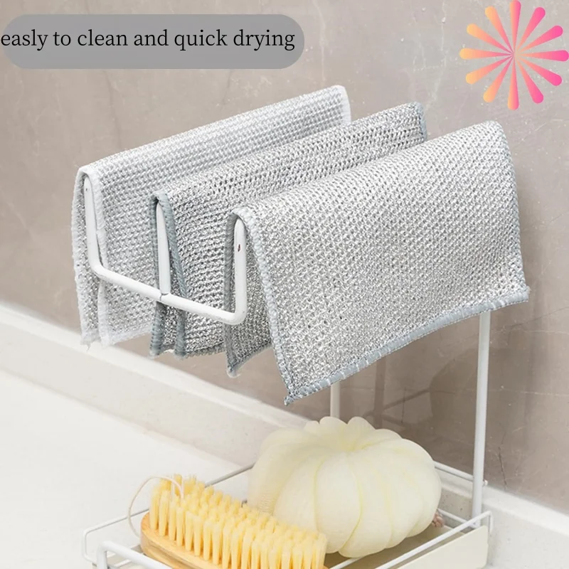 Magic Metal Wire Dishcloth Double Layer Thickened Cleaning Cloths Microfiber Wash Cloth Towel Kitchen Dishwashing Scouring Pads